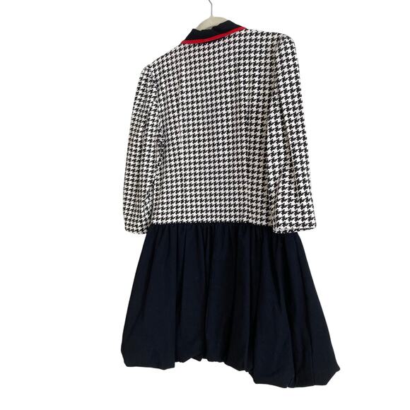 Vintage 80s Black White Houndstooth Double Breasted Bubble Hem Dress Sz Medium - Picture 4 of 16